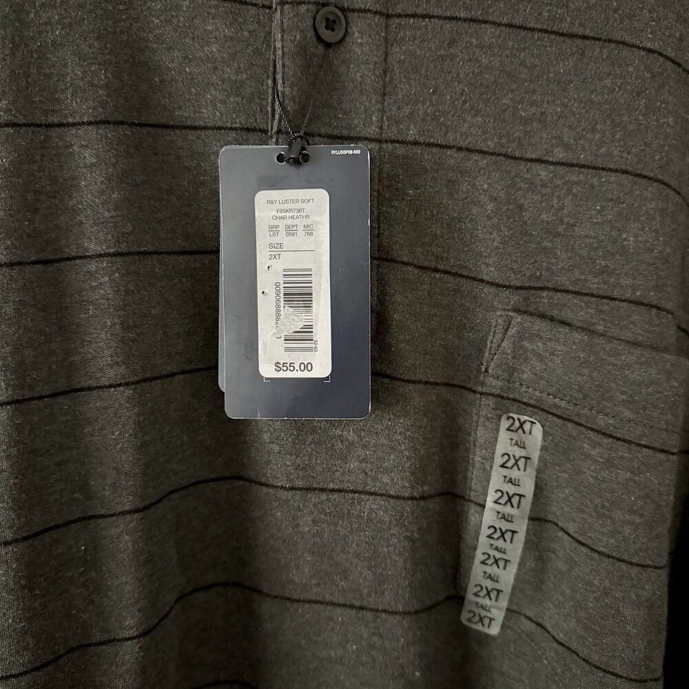 Roundtree & Yorke Long Sleeve Polo Shirt Sz 2XT Heather Gray Luster Soft Cotton - Picture 6 of 8